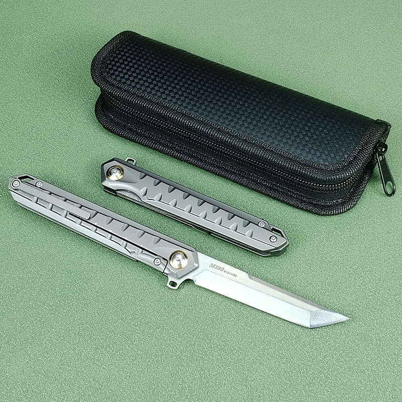 Specialerbjudande A5021 High End Flipper Knife CPM-D2 Steel Stone Wash Tanto Point Blade CNC TC4 Titaniumlegering Handle Ball Bearing EDC Pocket Knives