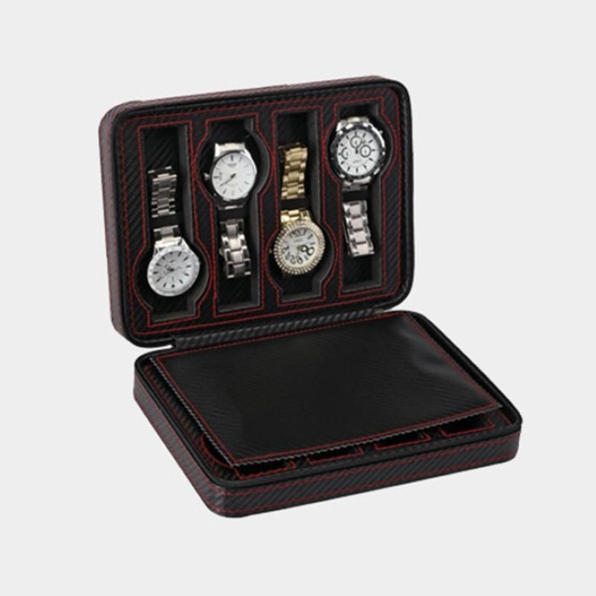 Custodie orologi Custodie orologi da 8 slot Portatili in fibra di carbonio nera portatile Custodia con cerniera in pelle PU Scatola gioielli da viaggio Regalo di lusso personalizzato1302I