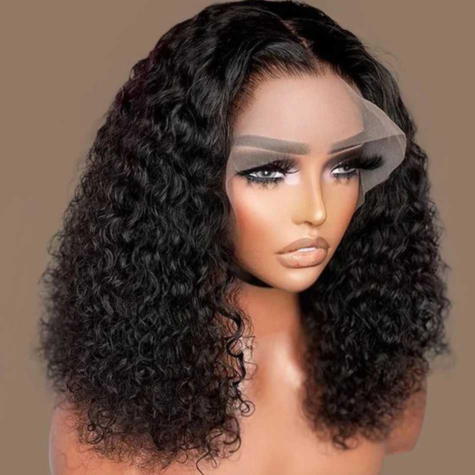 Syntetiska peruker Syntetiska peruker bär och går lyslösa peruker bob peruk 12a Human Hair Wigs For Women Kinky Curly Spets Front Wigs Ready to Go Pre Plucked 180% Density 240327