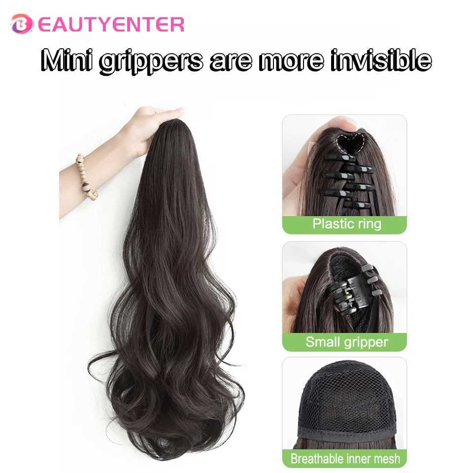 Perruques synthétiques Beautyenter synthétique longue bande de cheveux bouclés avec pince à saisir queue de cheval perruque cheveux bouclés fausse queue de cheval cheveux moelleux peuvent être tressés 240328 240327