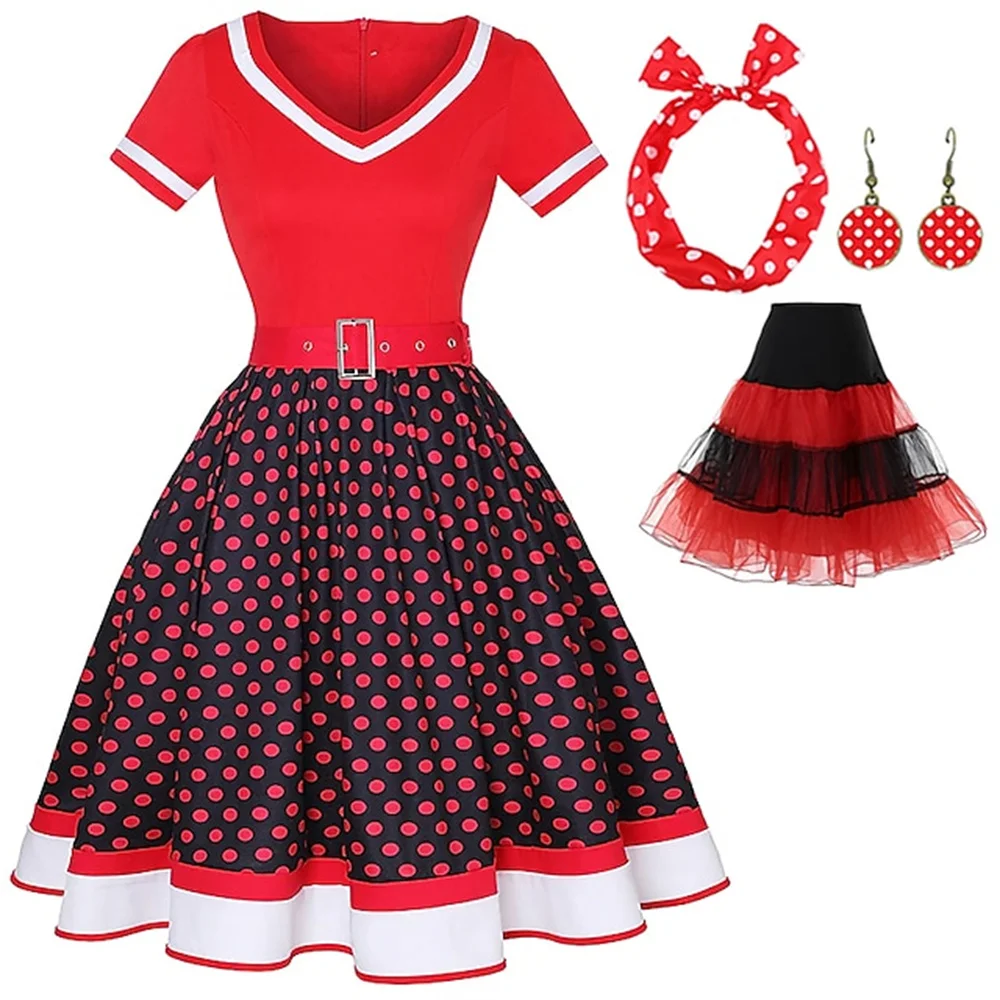 Retro Vintage 1950s Rockabilly Petticoat Skirt A-Line Dress Audrey Hepburn Women’s Evening Gresquerade Dress