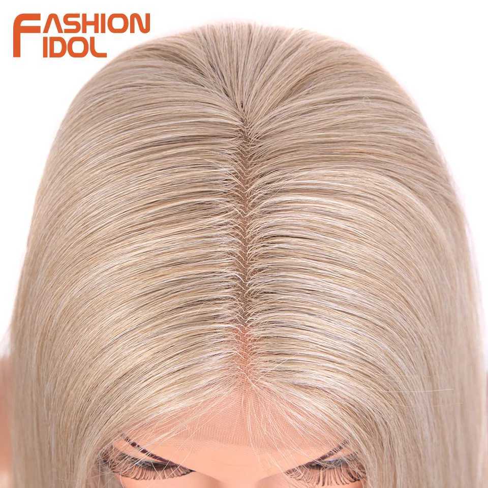 Synthetische pruiken Menselijke chignons FASHION IDOL Cosplaypruik Synthetisch 30 inch Recht Kanten Voorkant Pruik Ombre Blond Kleurrijk Pruik Hittebestendig Nephaar Voor Dames 240327