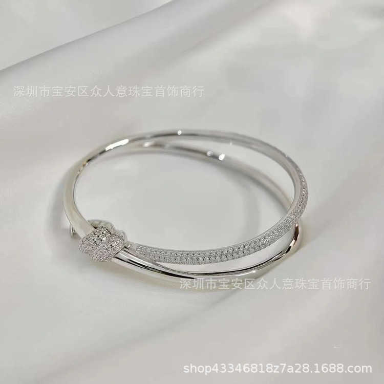 Brazalete con dijes de diseñador AA TifanT Pulsera con nudo de amor Plata de ley 925 Oro de 18 quilates Conjunto de nudo cruzado con diamante Elegante nudo envuelto de doble capa XL1X