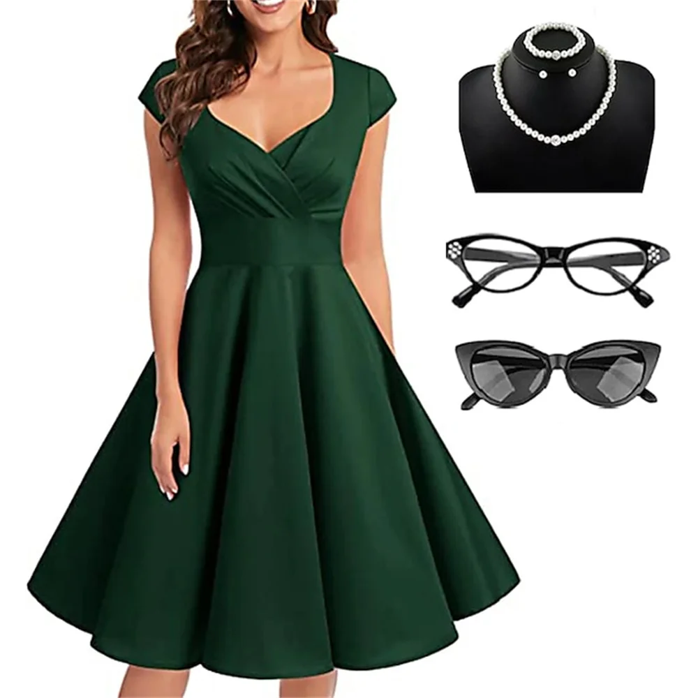 Retro Vintage 1950s Rockabilly A-Line Dress Flare Dress Audrey Hepburn Women's Cosplay Costum