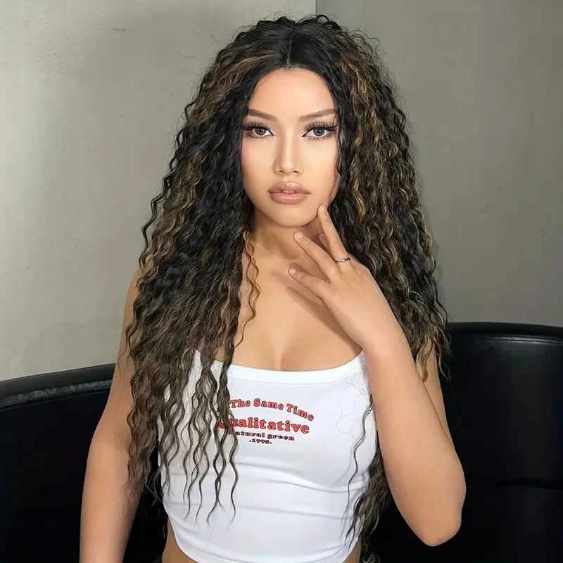 Synthetic Wigs Cosplay Wigs Highlight Blonde 26 Inch Long Curly Wavy Wigs Lace Front Wigs For Women Natural Looking Synthetic Soft Hair Wigs 240328 240327