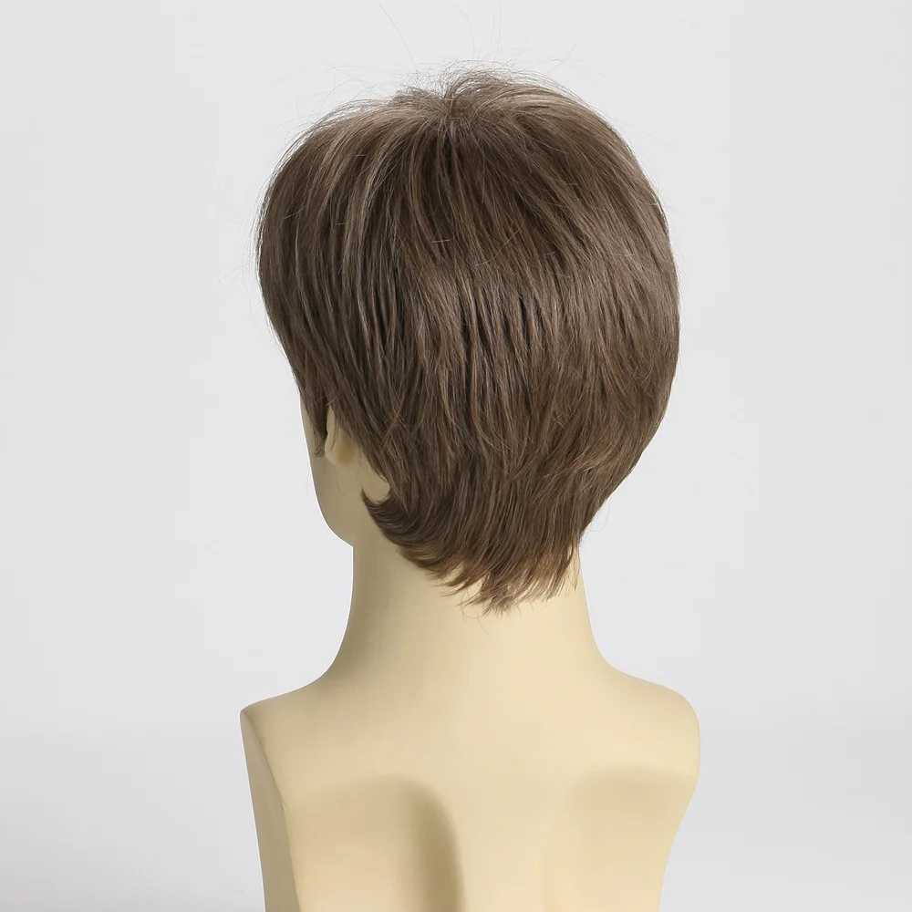 Syntetiska peruker Mens Korta peruk Syntetiskt hår Slät naturlig Pixie Cut Toupeemale Hair Fleeciness Realistic Natural Brown Wigs 240328 240327