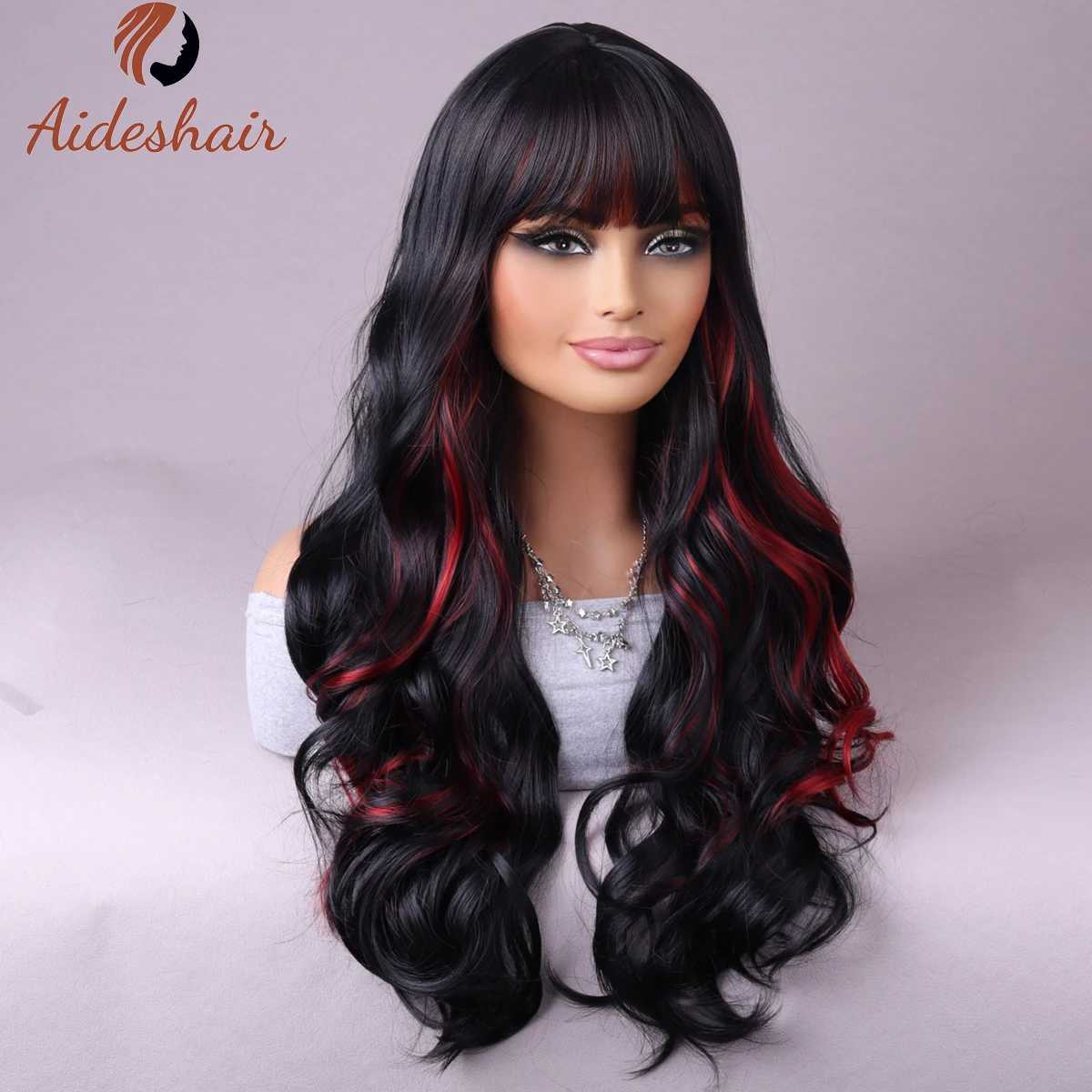 Synthetic Wigs Cosplay Wigs Black wig with bangs Natural medium length straight wig for women heat resistant fiber synthetic wig for daily Cosplay 240328 240327