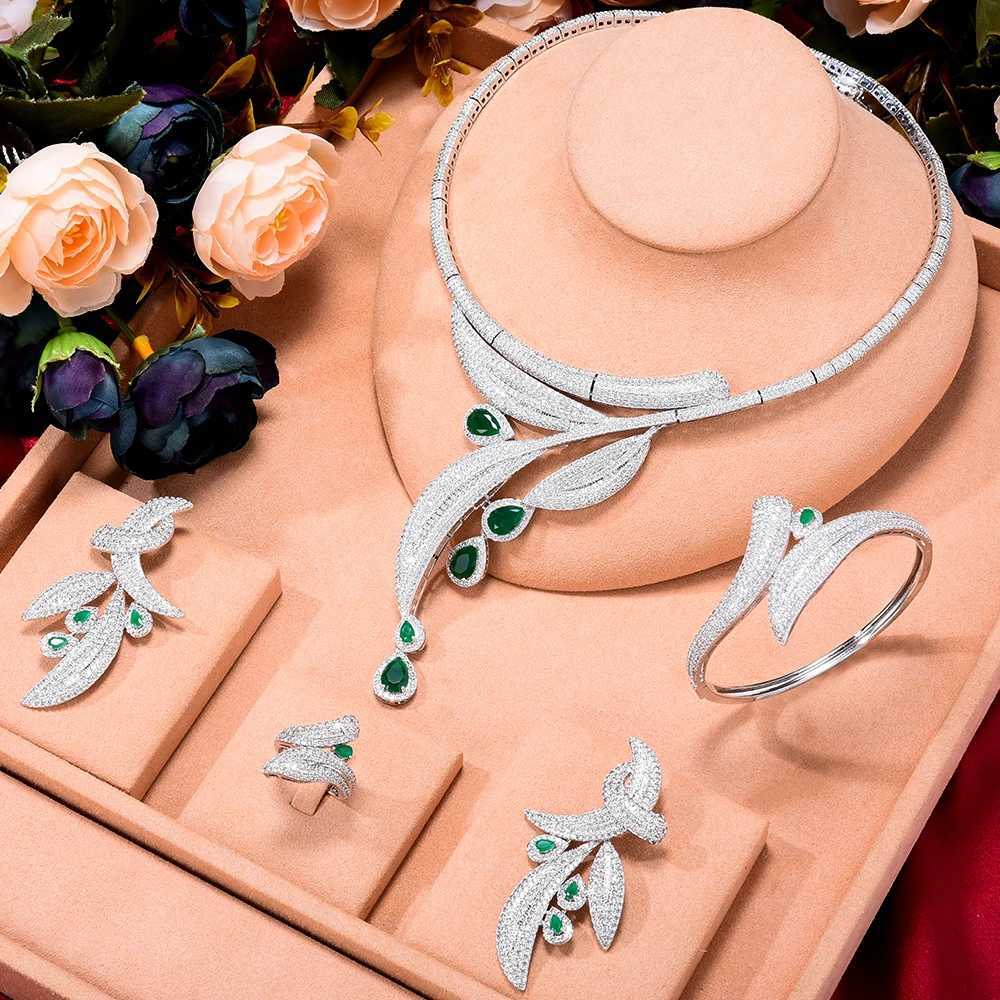 Armreif GODKI Super großes, luxuriöses 4-teiliges Blumenblatt-Afrika-Zirkonia-Schmuckset-Set für Frauen, Hochzeit, Zirkonia-Dub-Braut-Set 240319