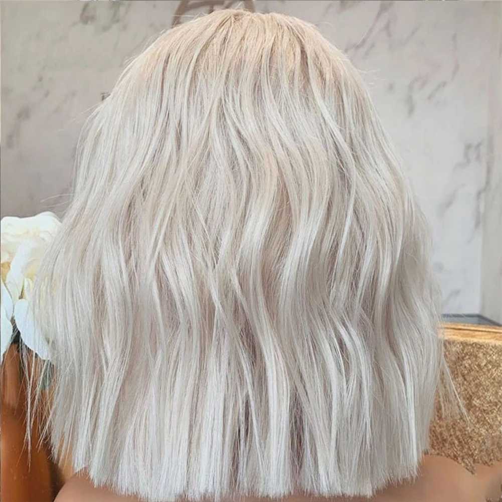 Synthetische pruiken Charisma 60 platinablonde pruik Synthetische kanten pruiken voor vrouwen Korte bobstijl Golvend haar Blonde frontale pruiken Cosplay 240329