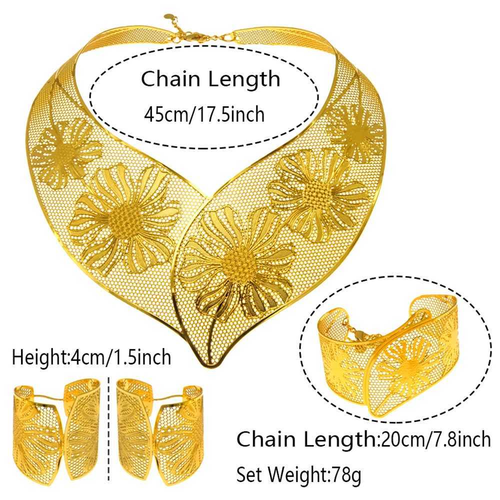 バングルウーマンジュエリーセットドバイゴールドメッキネックレスすべての銅素材の中空サラウンドネックレスシンプルな花柄スタイル無料配送240319