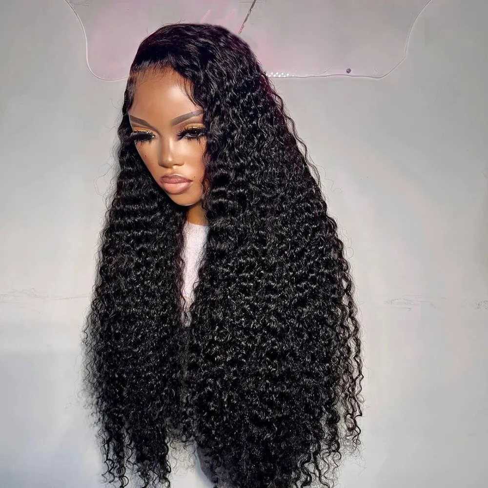 Syntetiska peruker Syntetiska peruker Kinky Curly värmebeständig syntetisk hår Spets Front Wig 28inch tjock Glueless Cosplay Frontal Wigs For Black Women Wear and Go 240329