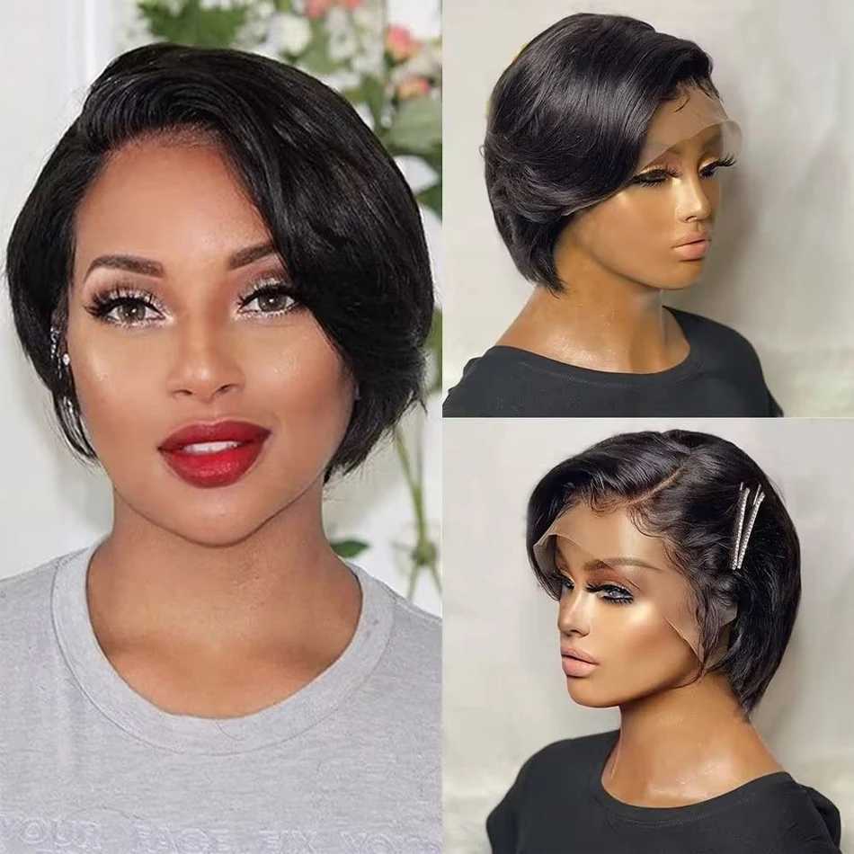 Synthetic Wigs Synthetic Wigs Short Human Hair Wigs Bob Wig 13x1 Lace Front Human Hair Wigs For Women Pixie Cut Wig Human Hair Perruque Cheveux Humain Hd Lace 240329