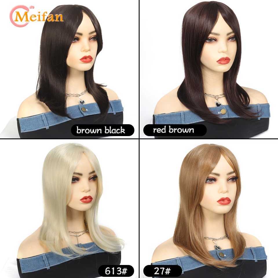 Perucas sintéticas MEIFAN Sintético Longo Cabelo Reto Topper Hairpieces com parte do meio franja invisível natural postiços falsos para mulheres 240329