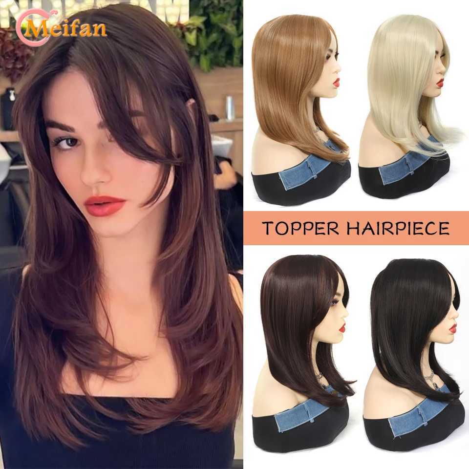 Perucas sintéticas MEIFAN Sintético Longo Cabelo Reto Topper Hairpieces com parte do meio franja invisível natural postiços falsos para mulheres 240329