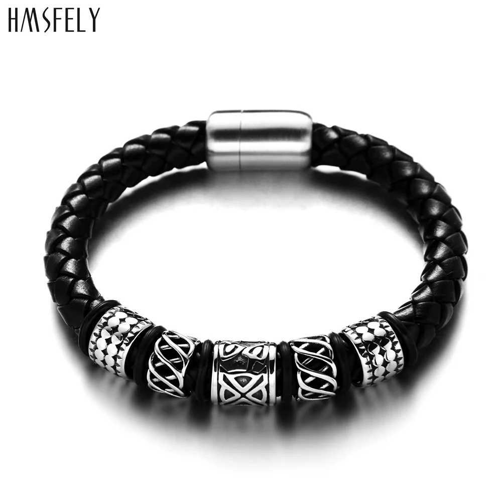 Bracelet HMSFELY hommes mode bracelet en cuir en acier inoxydable Viking pendentif avec perles bracelets bijoux bracelets pour hommes fermoir bracelet magnétique 240319