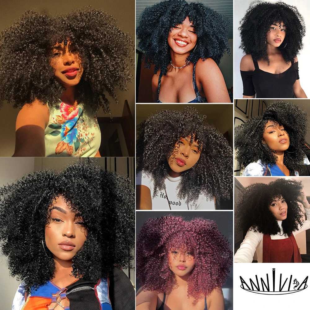 Perruques synthétiques Perruques Afro bouclées pour femmes noires perruques courtes crépues bouclées avec frange 16 pouces cheveux Afro bruns fibre synthétique sans colle cheveux Cosplay 240328 240327