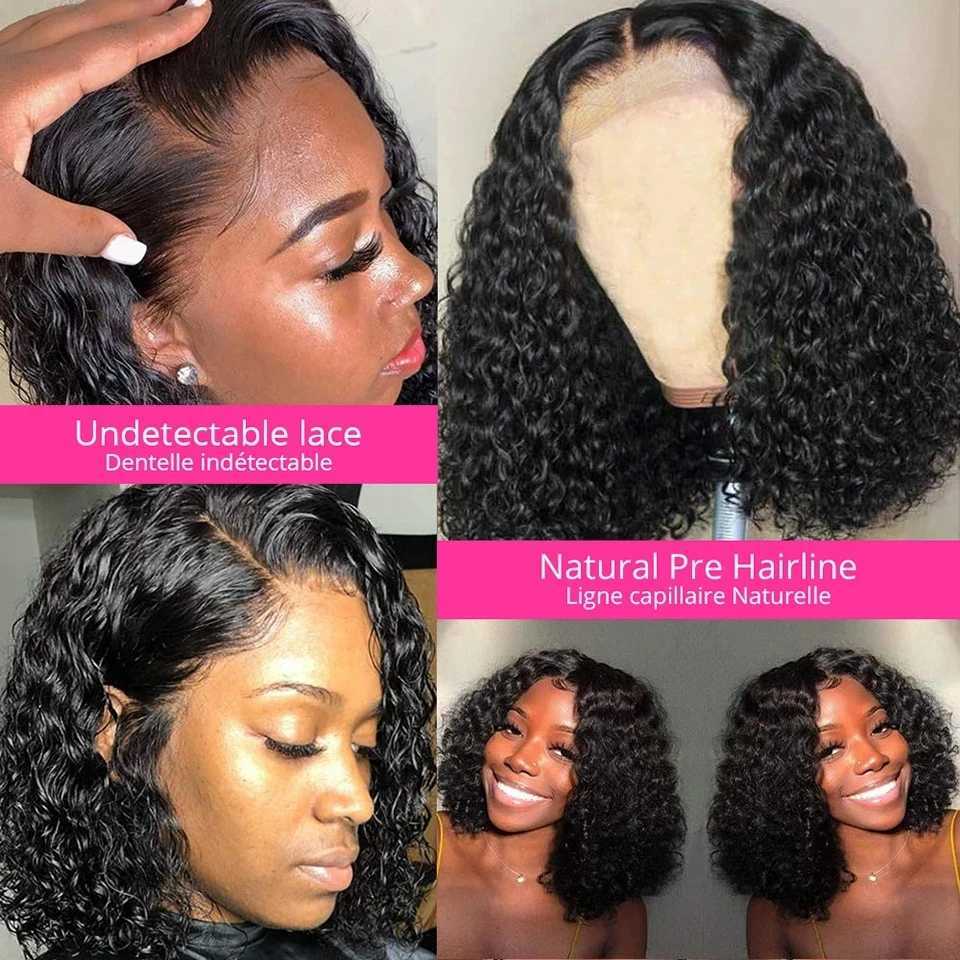 Syntetiska peruker Human Chignons Deep Wave Frontal Wig 13x4 Short Bob Wig Spets Front Human Hair Wigs Brasilian 180 Densitet Curly Human Hair Wig On Sale Clearance 240329