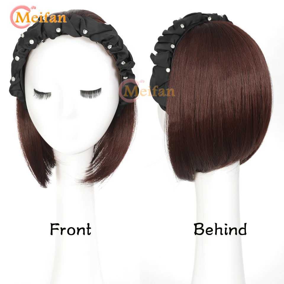 Synthetic Wigs Lace Wigs MEIFAN Synthetic Bob Straight Topper Hairpiece Headband Half Wig Clip in Hair False Hairpiece With Black HairBand 240328 240327