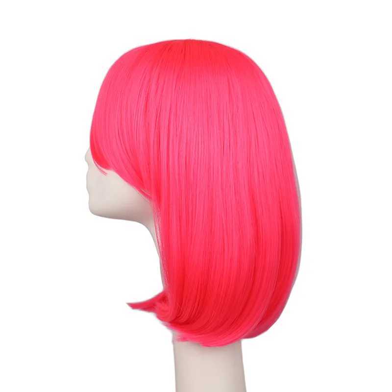 Synthetische Perücken Frauen Mädchen Bob Gerade Cosplay Perücke Kostüm Party Schwarz Weiß Blau Rot Rosa 40 cm Kunsthaar Perücken 240329