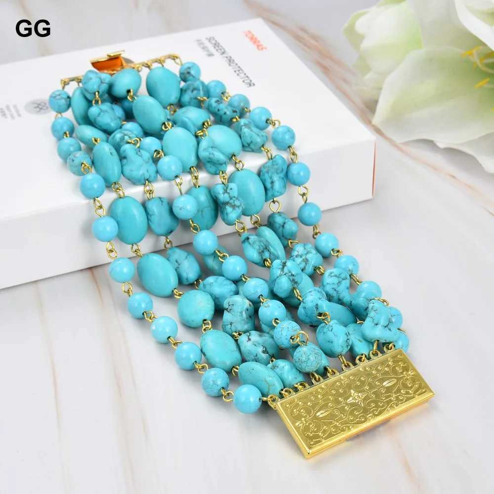 Bracelet GG bijoux naturels 9 fils bleu Turquoise pierres précieuses Bracelet mignon pour les femmes 240319