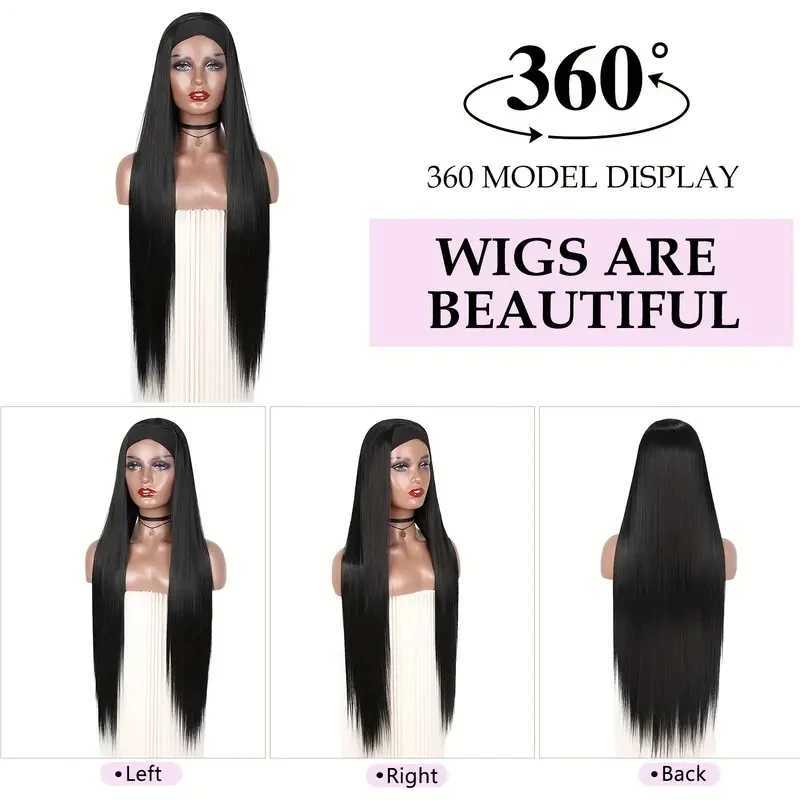 Synthetic Wigs Long Straight Headband Wig 30 Inch Synthetic Wig High Quality Wigs For Women Black Wig Cosplay Daily Use Heat Resistant Fiber 240329