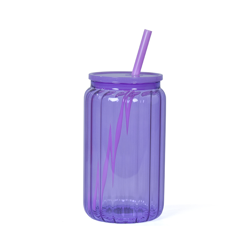 16oz Sublimation Striped Glass Cans with Colorful Lid Colored Jelly blank Sublimation Glass Cups Drinking Glasses with Reusable Straw DIY