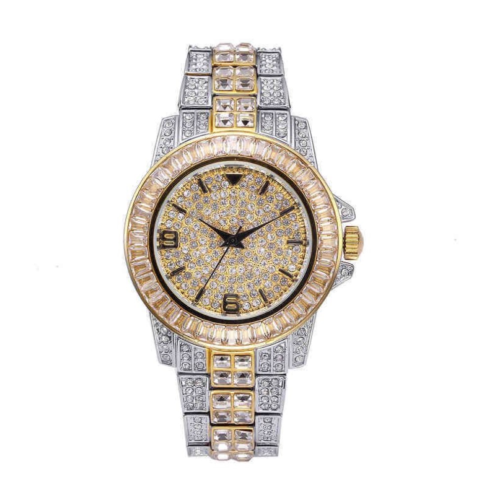 Reloj de pulsera de lujo con cristal ostentoso para hombre, Color dorado y plateado, de cuarzo, resistente al agua, estilo Hip Hop, Jewwelr, 201S