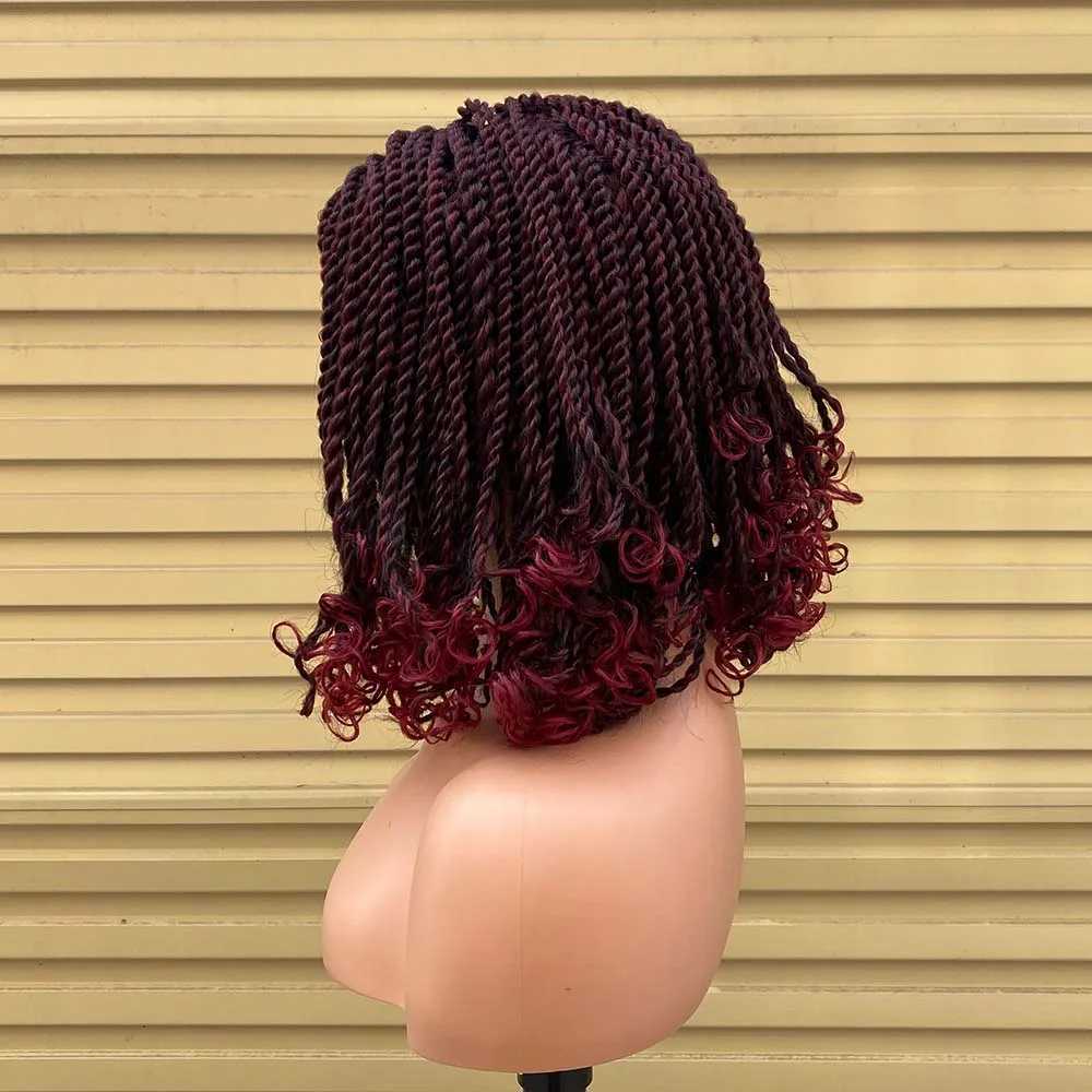 黒人女性のための合成ウィッグボックス編組ウィグかぎ針編みの髪2ツイストオンブルバグアフリカの合成ショートボブ編組ヘアウィッグヘア240328 240327
