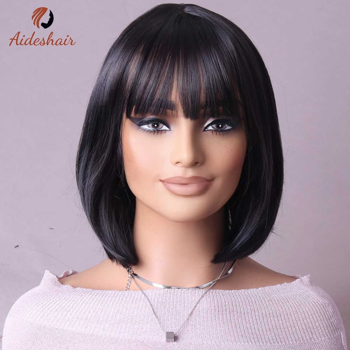 Pelucas sintéticas Peluca Aideshair Conjunto de cabeza completa Clavícula femenina Bob simula cabello corto natural Peluca superior completa todos los días 240328 240327