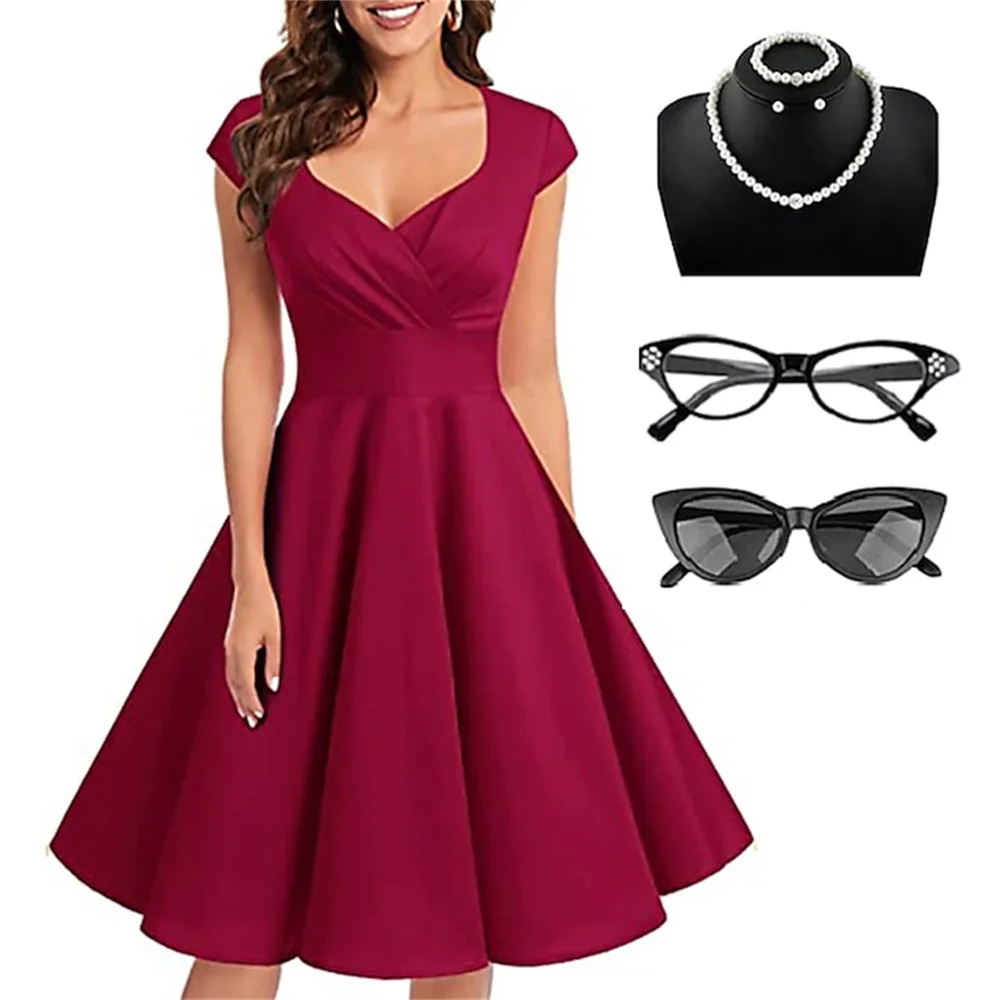 Retro Vintage 1950er Jahre Rockabilly A-Linie Kleid Flare Kleid Audrey Hepburn Damen Cosplay Kostüm Party Abend Maskerade Kleid