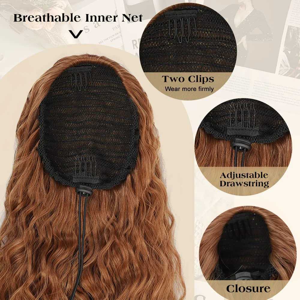 Perruques synthétiques Hair Bun Maker est une perruque cheveux synthétiques pour femmes queue de cheval longue vague d'eau lâche et naturelle brun Bclak rouge clip-in 240328 240327