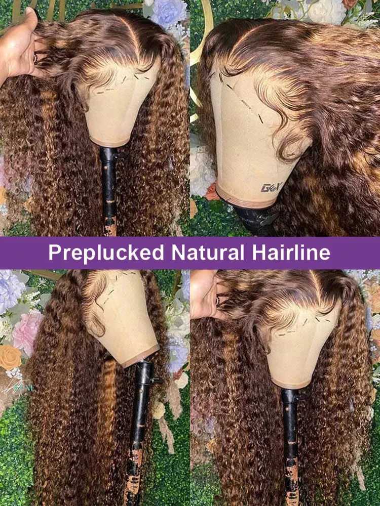 Syntetiska peruker Human Chignons Pre Cut Highlight Wig Curly Human Hair 13x4 Deep Wave Bleached Knots Glueless Wigs 4/27 Pre Plucked Wear and Go Human Hair Wigs 240327