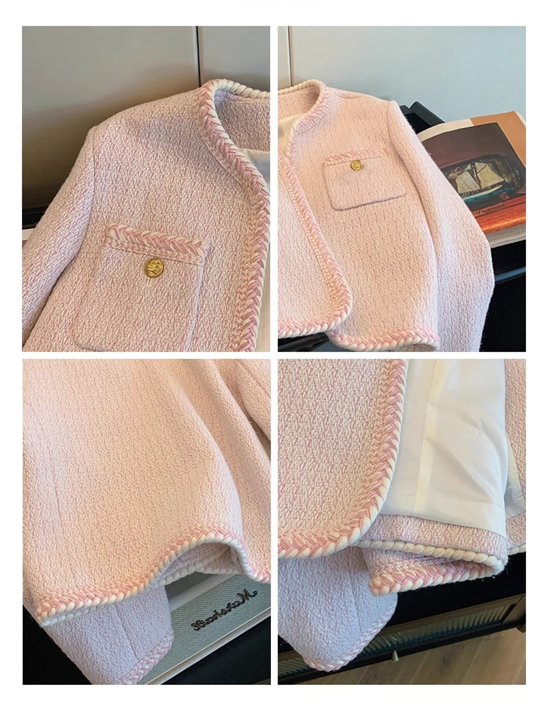 Różowy temperament Tweed Sweet Dzian Cardigan Damska jesienna płaszcz krótkometrażowy M L XL 2xl