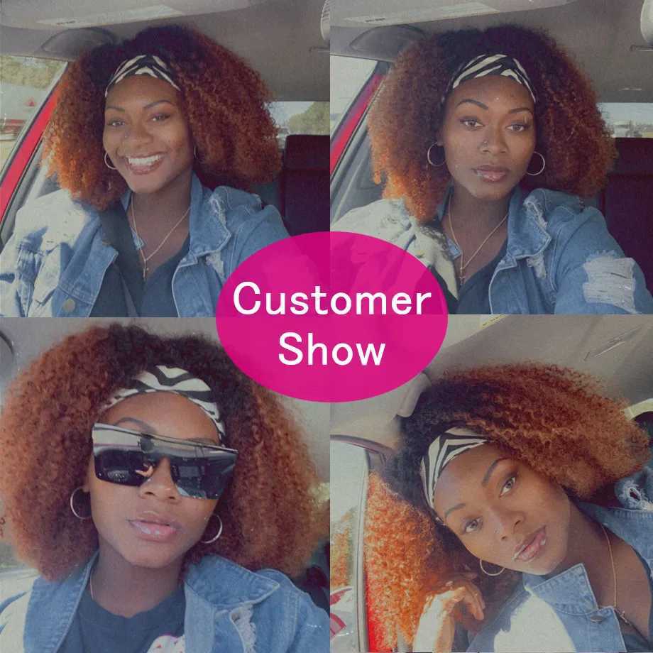 Synthetic Wigs Afro Kinky Curly Headband Wig Human Hair 180% Remy Ombre 1b/30 Brazilian Natural Hair Wig Without Sewing Machine Wig MYLOCKME 240329