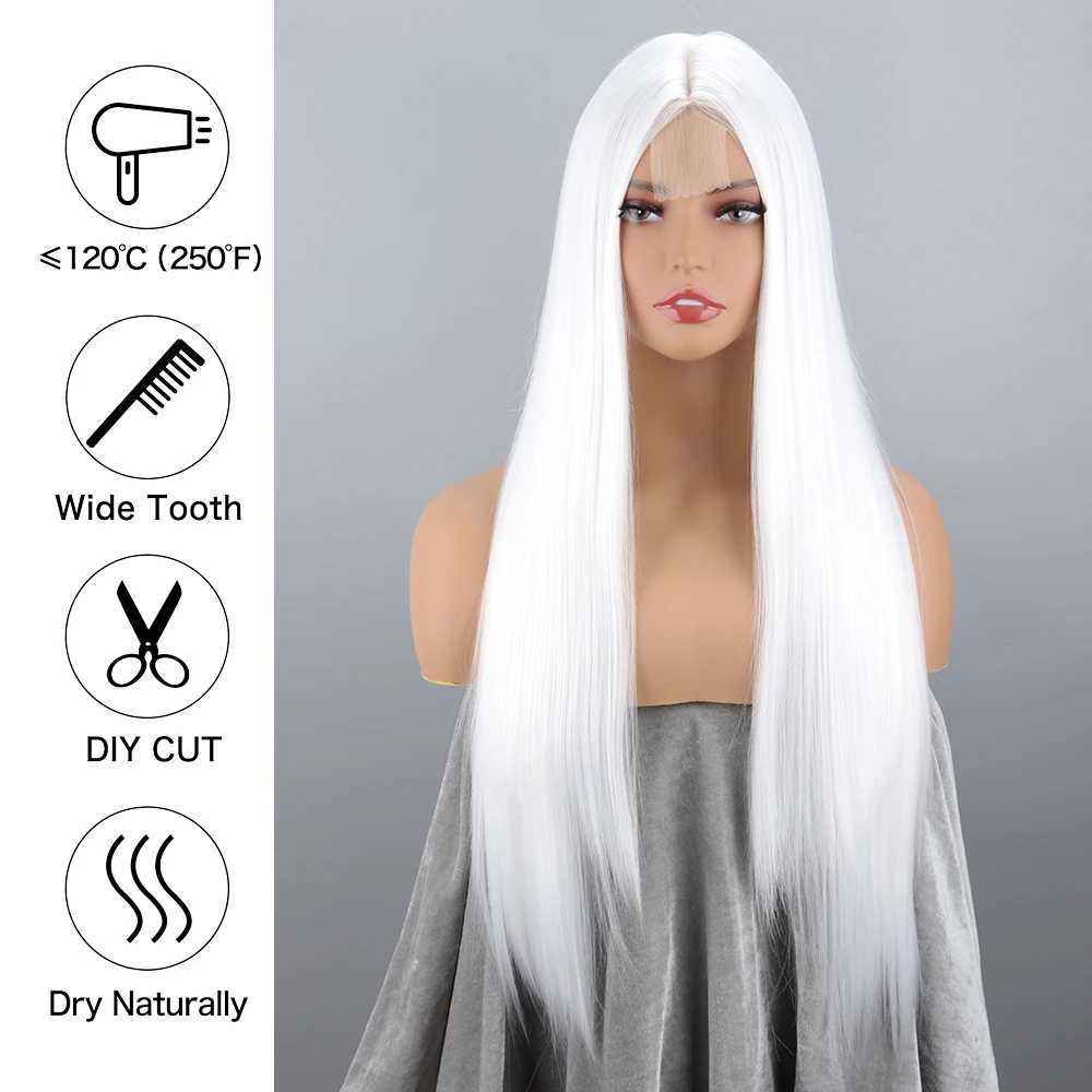 Synthetic Wigs Cosplay Wigs White Long Straight Front Synthetic Wig Without Bangs For Women Hair Fibers Are Heat Resistant Cosplay Daily Wear 240328 240327