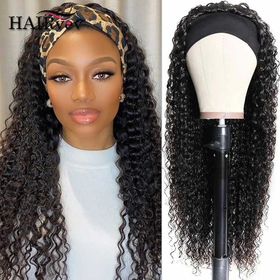 Synthetic Wigs Synthetic Wigs Kinky Curly Wig Silk Headband Wig Human Hair for Women Glueless Hairvev Curly Human Hair Wig Brazilian Hair Half Wig 240328 240327