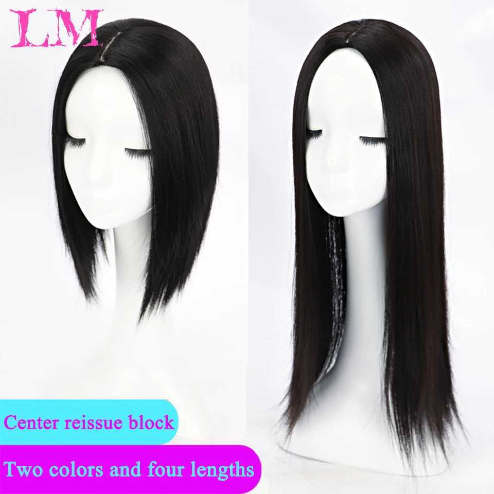 Synthetic Wigs Bangs LM Synthetic Long Straight Hair Topper Invisible 3D Hair Toupee Clip on Hair Middle Part Invisible Closure Hairpiece 240328 240327