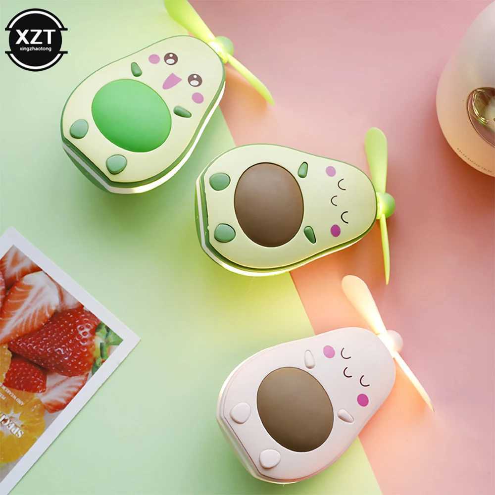 Elektriska fläktar USB MINI AVOCADO Electric Battery Portable Hold Small Fans originalitet Vacker nattmakeup spegel med ljuskronorbelysning med fläkt 240319