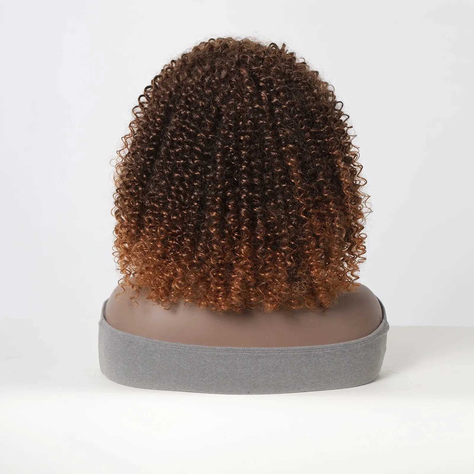 Synthetic Wigs Bounce Curly Synthetic Wigs With Bangs Dark Brown Ombre Afro Kinky Short Wigs for Women Daily Wig Use Heat Resistant Female 240329