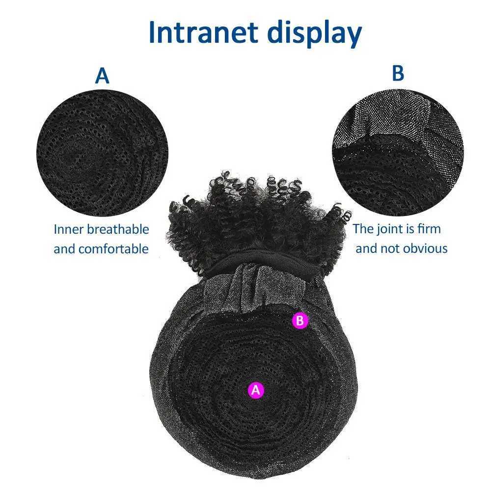 Syntetyczne peruki Cosplay Peruki kręcone peruki dla czarnych kobiet z grzywką Wrap Perukę 2 w 1 syntetyczna krótka afro Kinky Curly Peruka z podłączoną opaską 240327