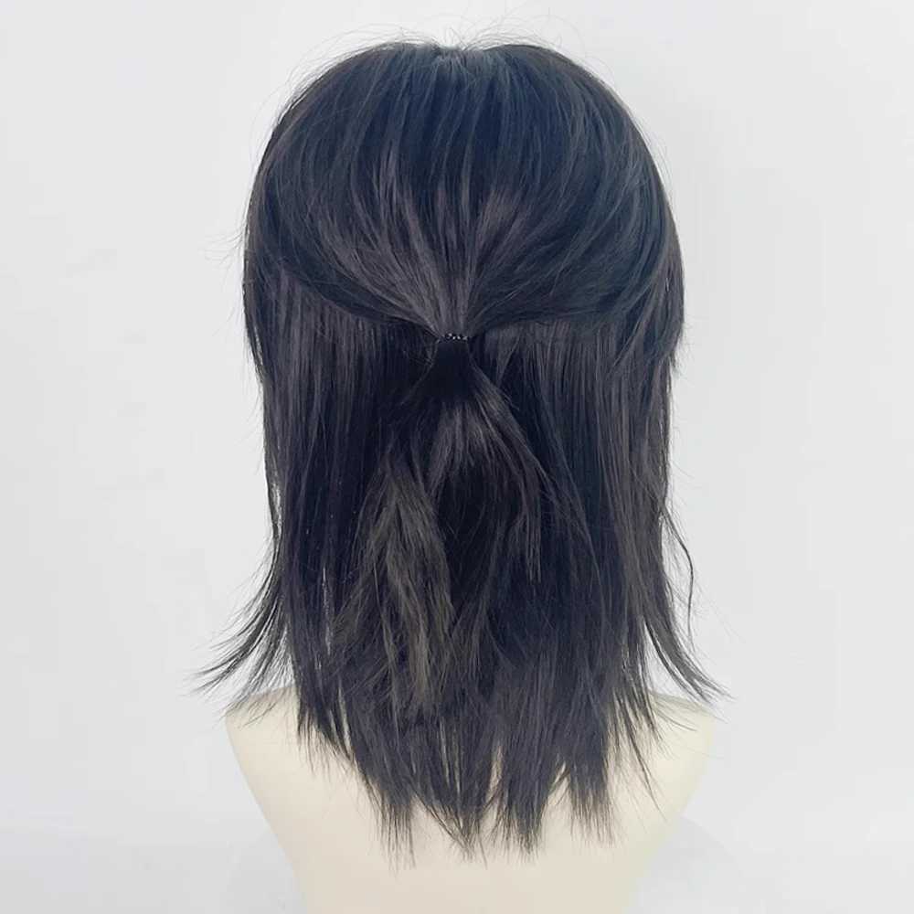 Synthetic Wigs Lace Wigs Short Mullet Head Wigs with Bangs Synthetic Straight Anime Men Black Gray Green Hair Wig for Daily Party Cosplay 240328 240327