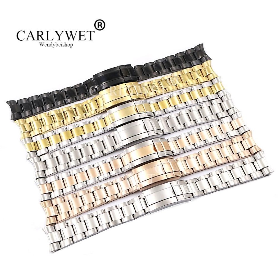 CARLYWET 20 21mm entier argent or Rose or noir 316L solide en acier inoxydable bracelet de montre ceinture bracelet Bracelets For275b