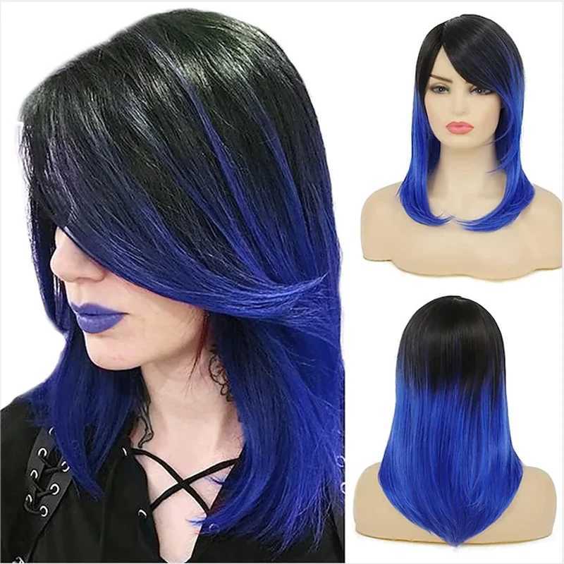 Synthetische Pruiken Cosplay Pruiken HAIRJOY Synthetisch Haar Vrouwen Ombre Zwart Rood Pruik Medium Lange Rechte Zijscheiding Pruiken 240329