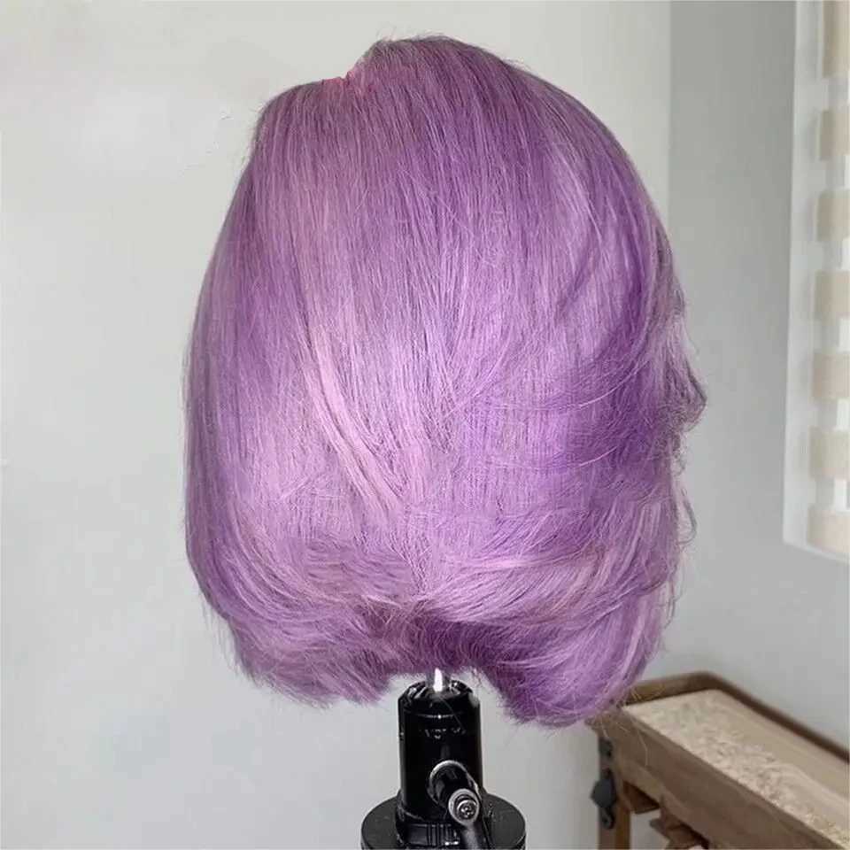 Synthetic Wigs Cosplay Wigs 12 Inch Purple Short Straight Bob Hair Wigs For Women Synthetic FiberSide Part Short Straight Wigs Heat Resistant Colorful Party 240329