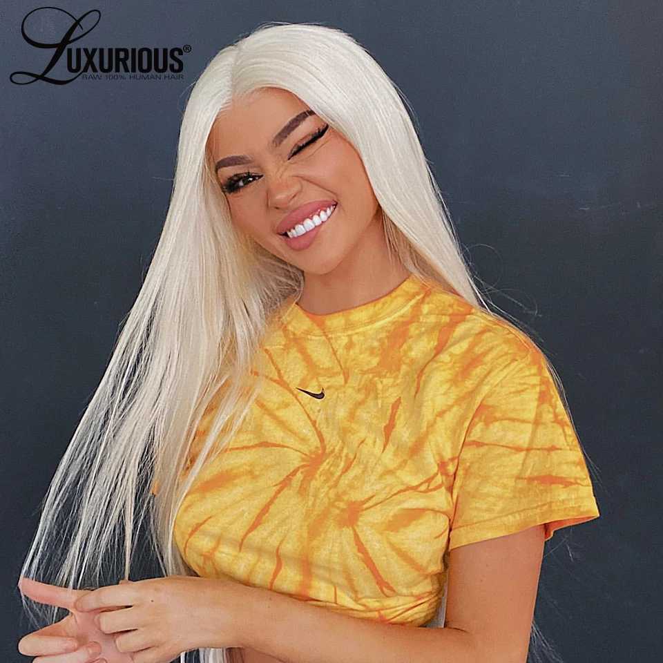 Synthetic Wigs Platinum Blonde Colored Straight Lace Front Wig 13x4 HD Transparent Lace Front Human Hair Wig #60 White Bob Brazilian Hair Wigs 240328 240327