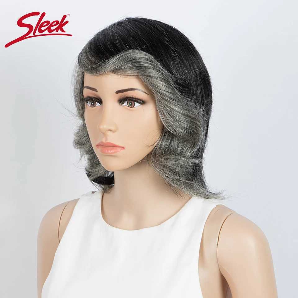 Synthetische pruiken Menselijke chignons Strak grijs Korte bob Pruik van echt haar Colore 51 # Braziliaans remy-haar Ombre Paars Zilver Golvend Natuurpruik met pony Pixie-deelpruik 240329