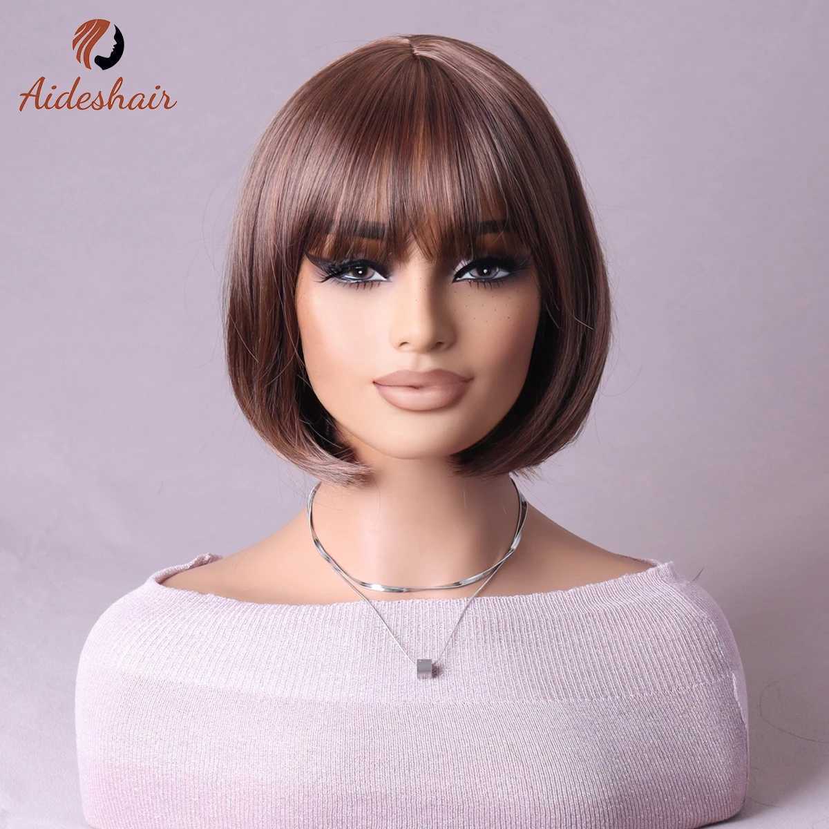 Pelucas sintéticas Peluca Aideshair Conjunto de cabeza completa Clavícula femenina Bob simula cabello corto natural Peluca superior completa todos los días 240328 240327