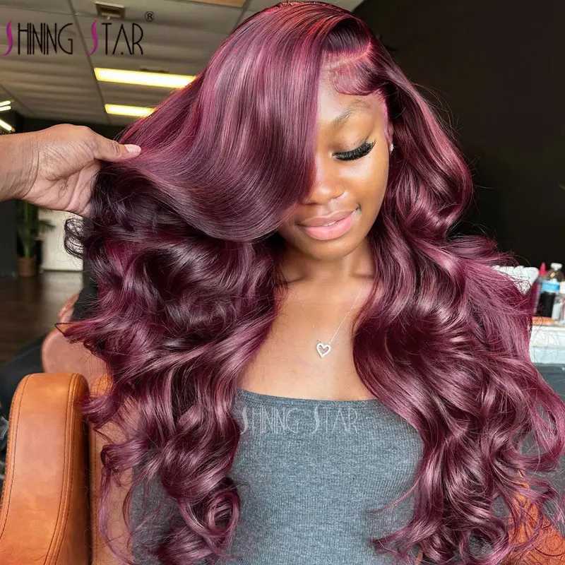 Synthetic Wigs Synthetic Wigs 34 Burgundy 13X4 Lace Front Wigs For Women Body Wave Curly 13x6 Lace Front Human Hair Wig 99J Hair Bone Straight Lace Front Wig 240329