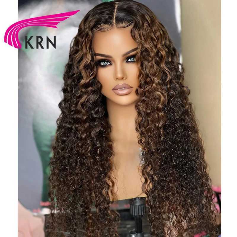 Perucas sintéticas KRN Ombre Loira Encaracolado 4x4 Fechamento Perucas Com Cabelo Do Bebê 13x6 Lace Front Perucas de Cabelo Brasileiro Destaque Peruca de Cabelo Humano Para As Mulheres 240328 240327