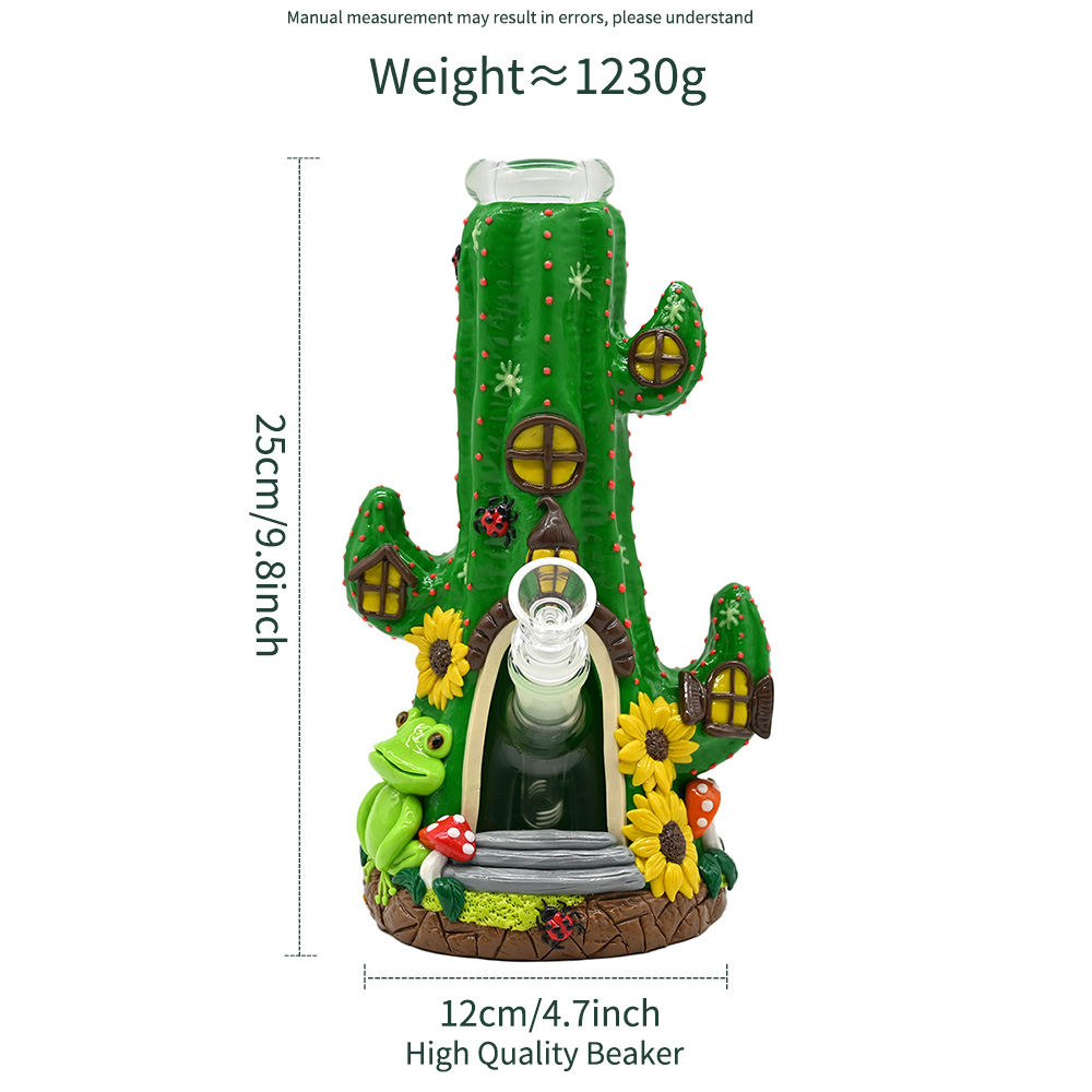 25cm/9.8in, kaktüslü cam bong, sevimli karikatür kurbağa mantar, karanlıkta parıltı, borosilikat cam su borusu, cam nargile, el boyalı, ev dekorasyonları